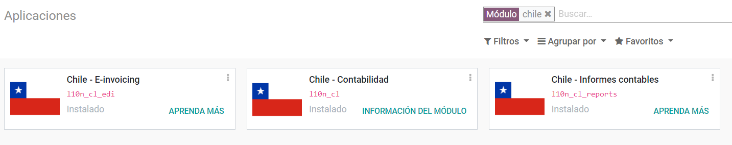 在Odoo上安裝的智利模塊。