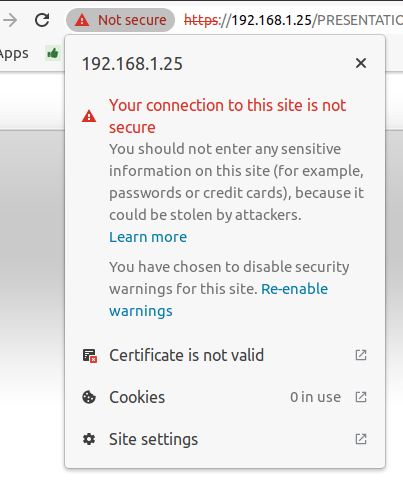網絡瀏覽器顯示連接到打印機不安全。