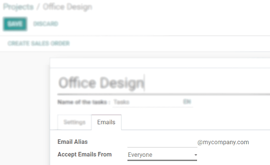 在Odoo項目中，您可以在設置中的電子郵件選項卡下定義電子郵件別名。
