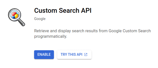 在 Google Cloud 平臺上，帶有啟用按鈕的“自定義搜索 API”瓦片