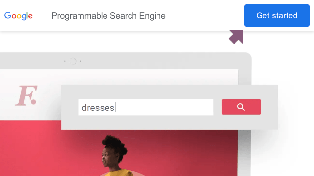 在頁面右上角有 **開始** 按鈕的 Google 可編程搜索引擎頁面