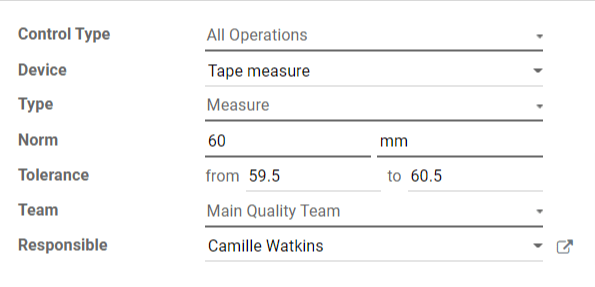 一個配置為測量質量檢查的質量控制點表單的示例。