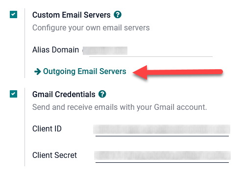 在Odoo中配置發件人郵件服務器。