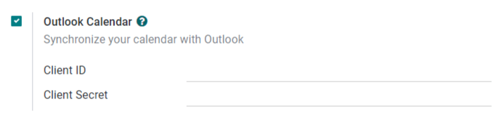 在Odoo中激活了"Outlook日歷"設置。