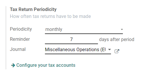 在Odoo會計中配置稅務申報的頻率