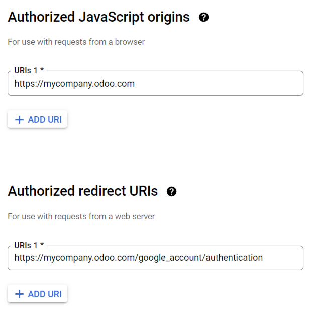 添加授權的 JavaScript 來源和授權的重定向 URI。