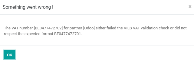 當增值稅號碼無效時，Odoo會顯示錯誤消息而不是保存